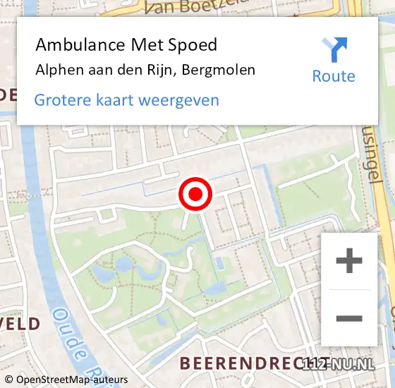 Locatie op kaart van de 112 melding: Ambulance Met Spoed Naar Alphen aan den Rijn, Bergmolen op 21 februari 2023 19:58