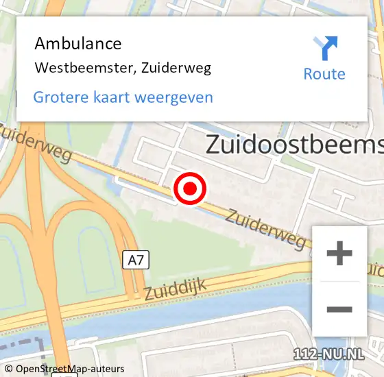 Locatie op kaart van de 112 melding: Ambulance Westbeemster, Zuiderweg op 21 februari 2023 20:36