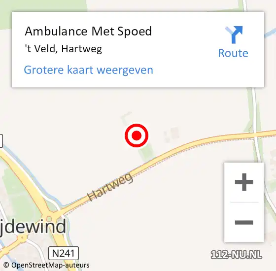 Locatie op kaart van de 112 melding: Ambulance Met Spoed Naar 't Veld, Hartweg op 21 februari 2023 20:43