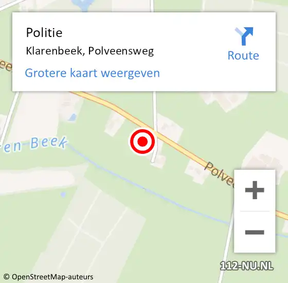 Locatie op kaart van de 112 melding: Politie Klarenbeek, Polveensweg op 21 februari 2023 20:44