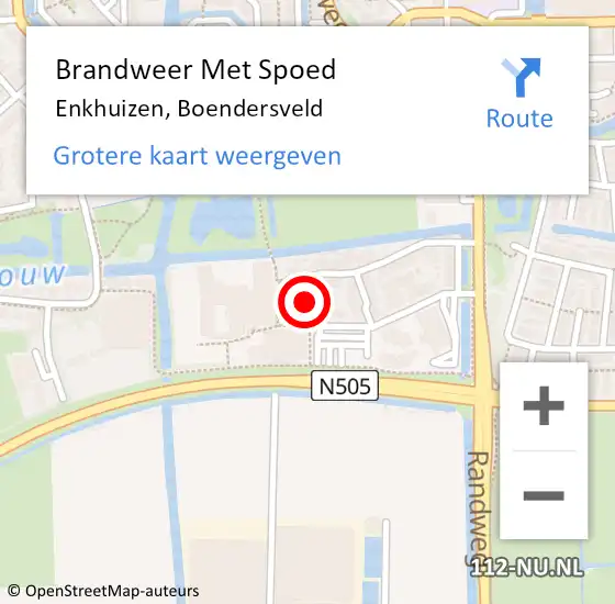 Locatie op kaart van de 112 melding: Brandweer Met Spoed Naar Enkhuizen, Boendersveld op 21 februari 2023 21:06