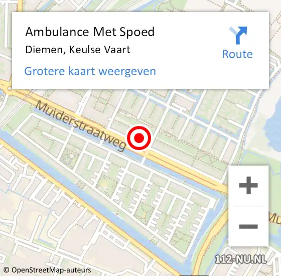 Locatie op kaart van de 112 melding: Ambulance Met Spoed Naar Diemen, Keulse Vaart op 21 februari 2023 21:15