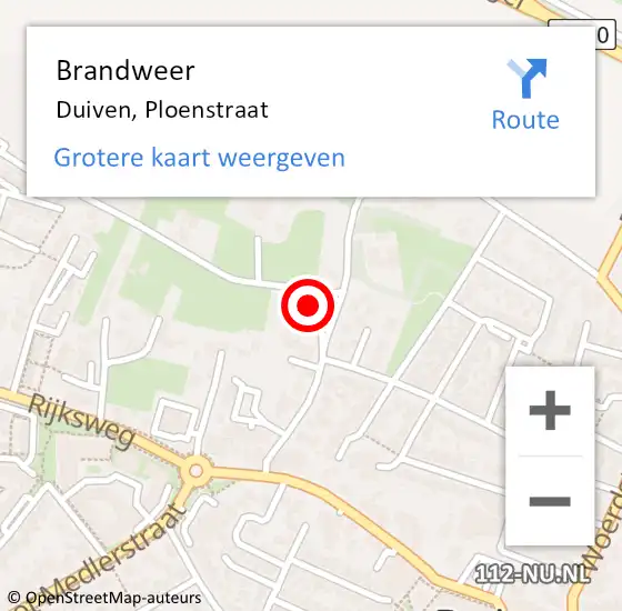 Locatie op kaart van de 112 melding: Brandweer Duiven, Ploenstraat op 21 februari 2023 21:22