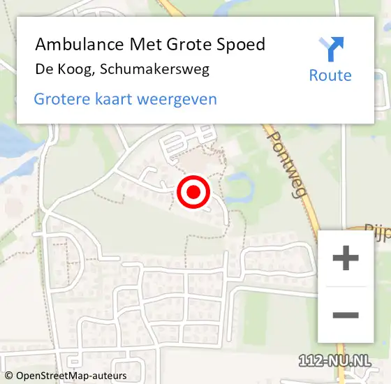 Locatie op kaart van de 112 melding: Ambulance Met Grote Spoed Naar De Koog, Schumakersweg op 21 februari 2023 21:22