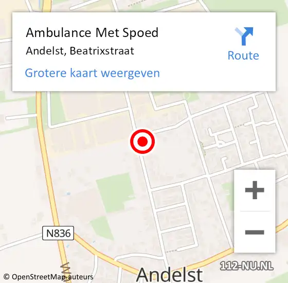 Locatie op kaart van de 112 melding: Ambulance Met Spoed Naar Andelst, Beatrixstraat op 21 februari 2023 22:57