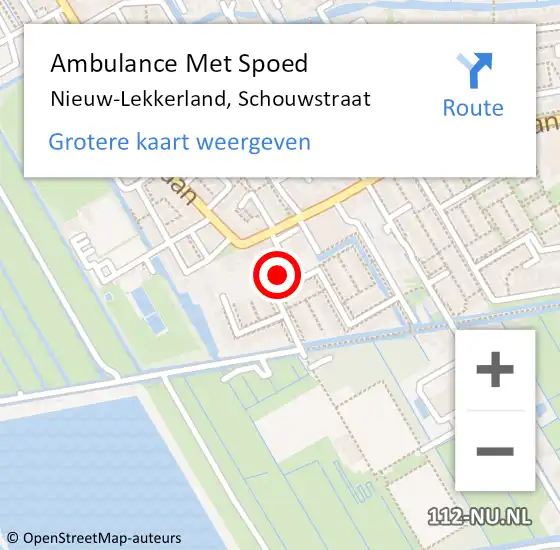 Locatie op kaart van de 112 melding: Ambulance Met Spoed Naar Nieuw-Lekkerland, Schouwstraat op 21 februari 2023 23:01