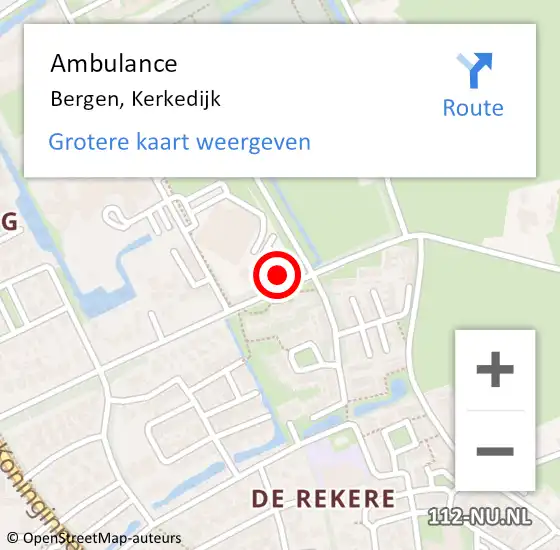 Locatie op kaart van de 112 melding: Ambulance Bergen, Kerkedijk op 21 februari 2023 23:18
