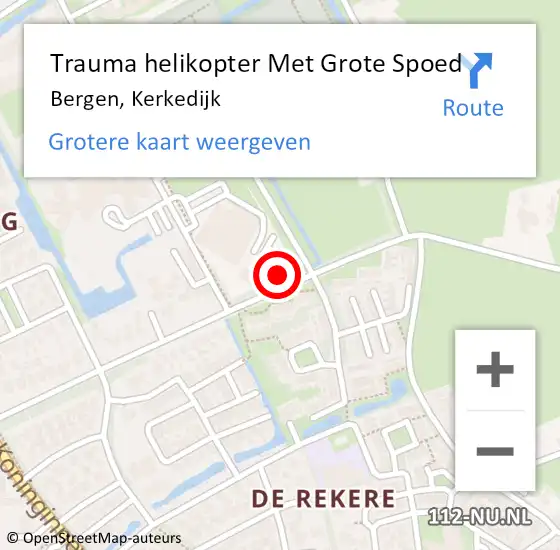Locatie op kaart van de 112 melding: Trauma helikopter Met Grote Spoed Naar Bergen, Kerkedijk op 21 februari 2023 23:23