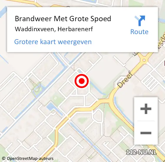 Locatie op kaart van de 112 melding: Brandweer Met Grote Spoed Naar Waddinxveen, Herbarenerf op 21 februari 2023 23:58