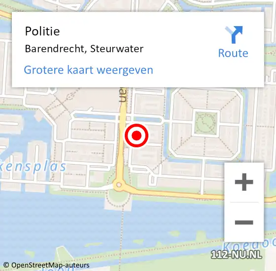 Locatie op kaart van de 112 melding: Politie Barendrecht, Steurwater op 22 februari 2023 00:13