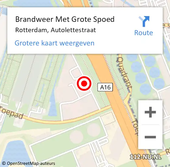 Locatie op kaart van de 112 melding: Brandweer Met Grote Spoed Naar Rotterdam, Autolettestraat op 22 februari 2023 00:56