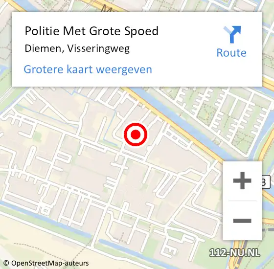 Locatie op kaart van de 112 melding: Politie Met Grote Spoed Naar Diemen, Visseringweg op 22 februari 2023 01:06