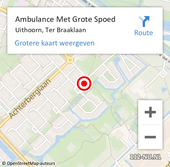 Locatie op kaart van de 112 melding: Ambulance Met Grote Spoed Naar Uithoorn, Ter Braaklaan op 22 februari 2023 01:55