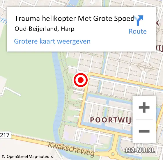 Locatie op kaart van de 112 melding: Trauma helikopter Met Grote Spoed Naar Oud-Beijerland, Harp op 22 februari 2023 02:06