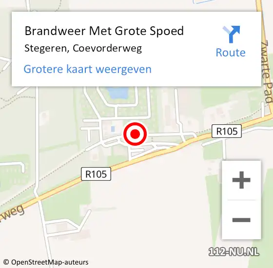 Locatie op kaart van de 112 melding: Brandweer Met Grote Spoed Naar Stegeren, Coevorderweg op 16 augustus 2014 13:53