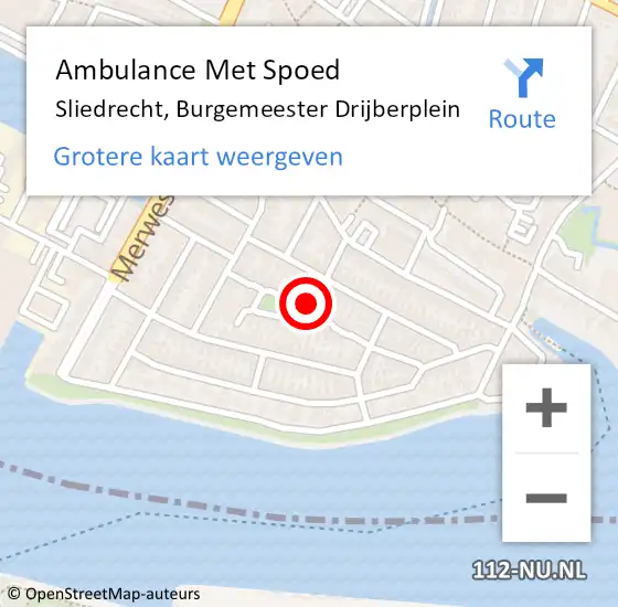 Locatie op kaart van de 112 melding: Ambulance Met Spoed Naar Sliedrecht, Burgemeester Drijberplein op 22 februari 2023 02:30