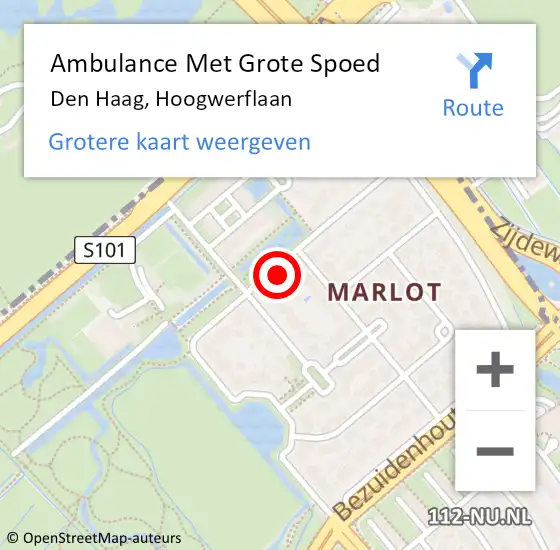 Locatie op kaart van de 112 melding: Ambulance Met Grote Spoed Naar Den Haag, Hoogwerflaan op 22 februari 2023 03:01