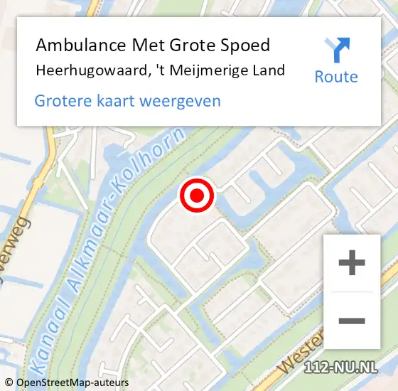 Locatie op kaart van de 112 melding: Ambulance Met Grote Spoed Naar Heerhugowaard, 't Meijmerige Land op 22 februari 2023 04:12