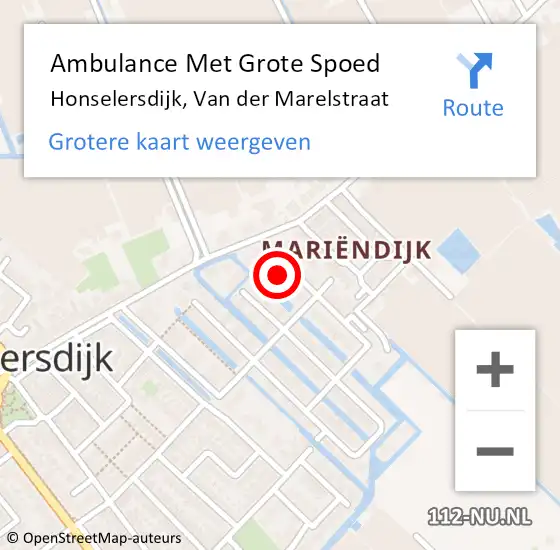 Locatie op kaart van de 112 melding: Ambulance Met Grote Spoed Naar Honselersdijk, Van der Marelstraat op 22 februari 2023 06:26