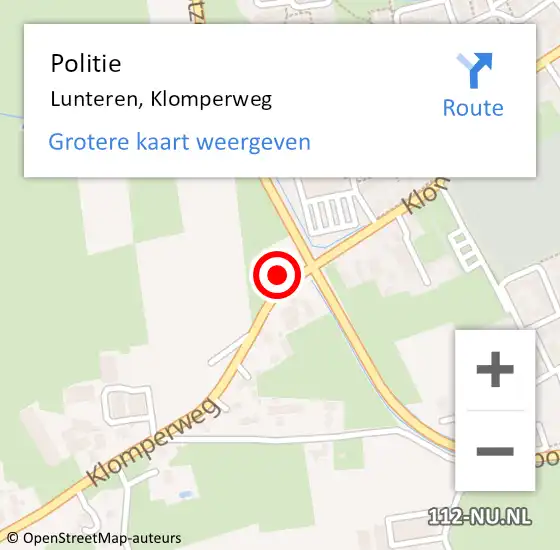 Locatie op kaart van de 112 melding: Politie Lunteren, Klomperweg op 22 februari 2023 06:45