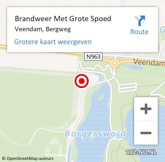 Locatie op kaart van de 112 melding: Brandweer Met Grote Spoed Naar Veendam, Bergweg op 22 februari 2023 06:54