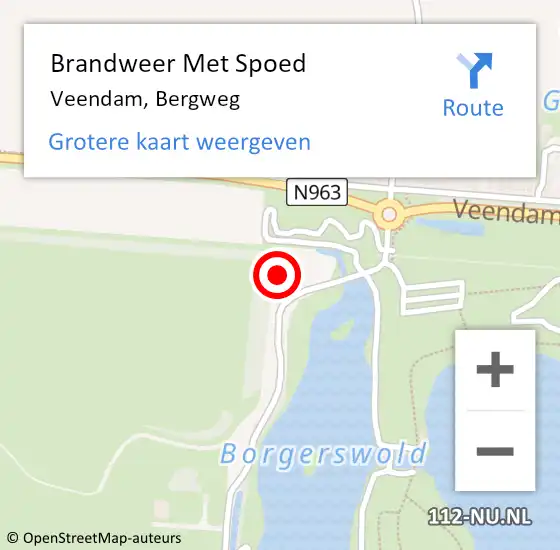 Locatie op kaart van de 112 melding: Brandweer Met Spoed Naar Veendam, Bergweg op 22 februari 2023 06:57