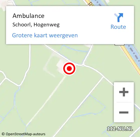 Locatie op kaart van de 112 melding: Ambulance Schoorl, Hogenweg op 22 februari 2023 07:06