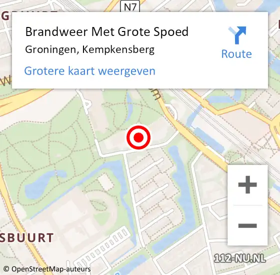 Locatie op kaart van de 112 melding: Brandweer Met Grote Spoed Naar Groningen, Kempkensberg op 22 februari 2023 07:39