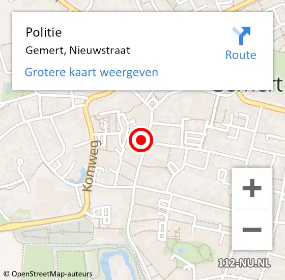 Locatie op kaart van de 112 melding: Politie Gemert, Nieuwstraat op 22 februari 2023 07:42