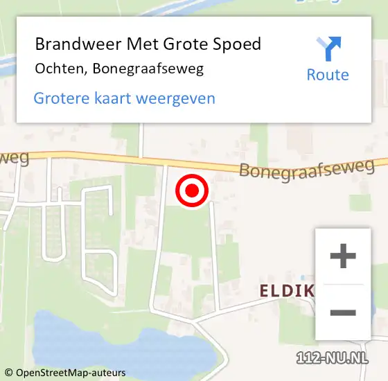 Locatie op kaart van de 112 melding: Brandweer Met Grote Spoed Naar Ochten, Bonegraafseweg op 22 februari 2023 07:43