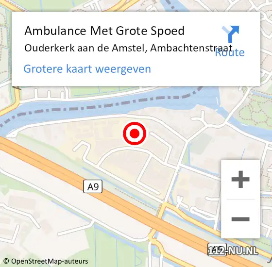 Locatie op kaart van de 112 melding: Ambulance Met Grote Spoed Naar Ouderkerk aan de Amstel, Ambachtenstraat op 22 februari 2023 07:51