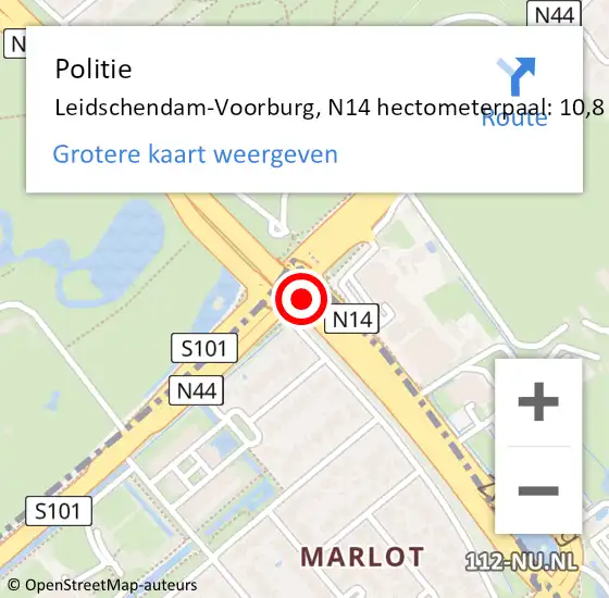 Locatie op kaart van de 112 melding: Politie Leidschendam-Voorburg, N14 hectometerpaal: 10,8 op 22 februari 2023 08:09