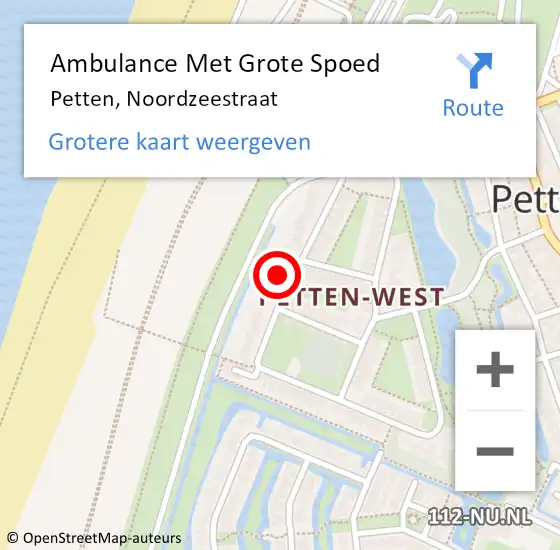 Locatie op kaart van de 112 melding: Ambulance Met Grote Spoed Naar Petten, Noordzeestraat op 22 februari 2023 08:10