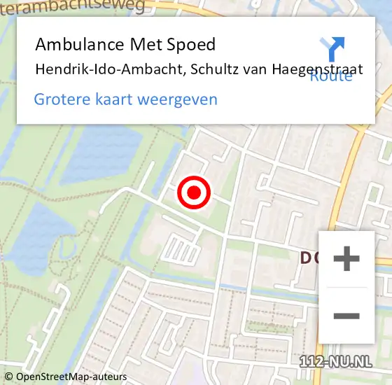 Locatie op kaart van de 112 melding: Ambulance Met Spoed Naar Hendrik-Ido-Ambacht, Schultz van Haegenstraat op 22 februari 2023 08:28