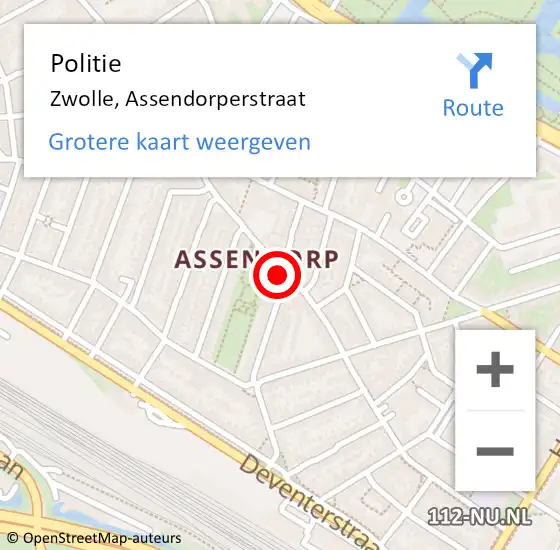 Locatie op kaart van de 112 melding: Politie Zwolle, Assendorperstraat op 22 februari 2023 08:28