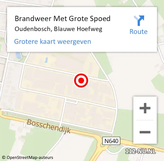 Locatie op kaart van de 112 melding: Brandweer Met Grote Spoed Naar Oudenbosch, Blauwe Hoefweg op 22 februari 2023 08:30