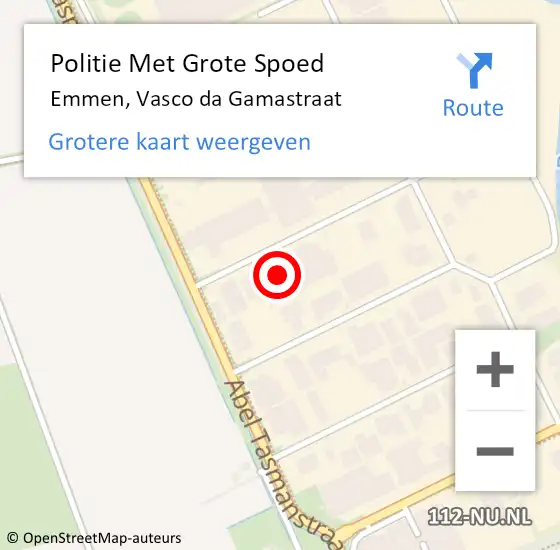 Locatie op kaart van de 112 melding: Politie Met Grote Spoed Naar Emmen, Vasco da Gamastraat op 22 februari 2023 08:32