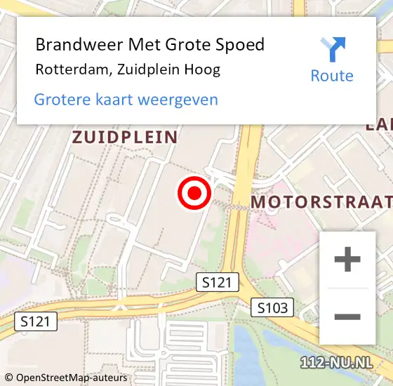 Locatie op kaart van de 112 melding: Brandweer Met Grote Spoed Naar Rotterdam, Zuidplein Hoog op 22 februari 2023 08:39
