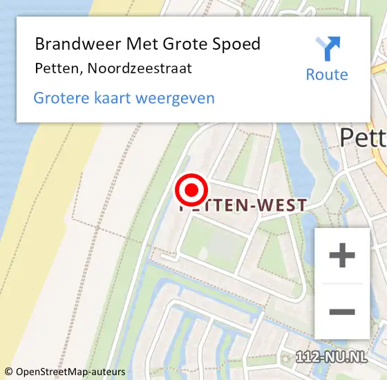 Locatie op kaart van de 112 melding: Brandweer Met Grote Spoed Naar Petten, Noordzeestraat op 22 februari 2023 08:41