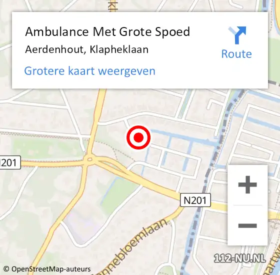 Locatie op kaart van de 112 melding: Ambulance Met Grote Spoed Naar Aerdenhout, Klapheklaan op 22 februari 2023 08:48