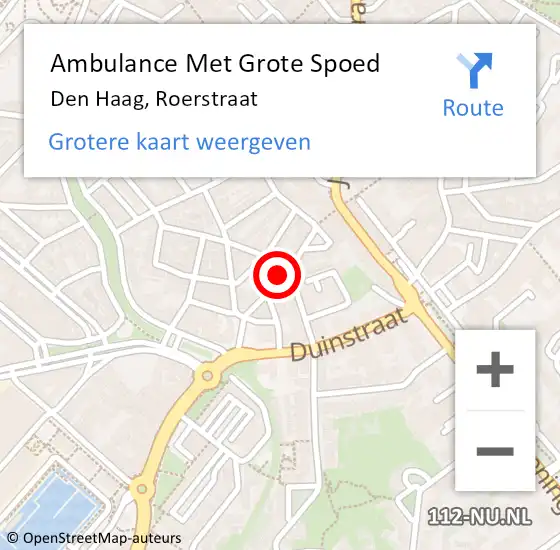 Locatie op kaart van de 112 melding: Ambulance Met Grote Spoed Naar Den Haag, Roerstraat op 22 februari 2023 08:51