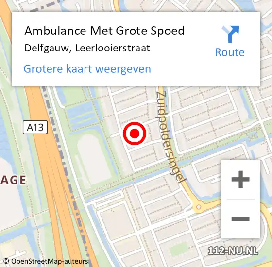 Locatie op kaart van de 112 melding: Ambulance Met Grote Spoed Naar Delfgauw, Leerlooierstraat op 22 februari 2023 08:56