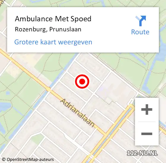 Locatie op kaart van de 112 melding: Ambulance Met Spoed Naar Rozenburg, Prunuslaan op 22 februari 2023 09:24