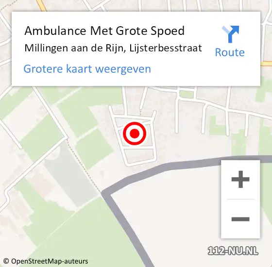 Locatie op kaart van de 112 melding: Ambulance Met Grote Spoed Naar Millingen aan de Rijn, Lijsterbesstraat op 22 februari 2023 09:51