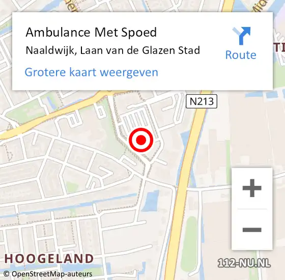 Locatie op kaart van de 112 melding: Ambulance Met Spoed Naar Naaldwijk, Laan van de Glazen Stad op 22 februari 2023 09:55