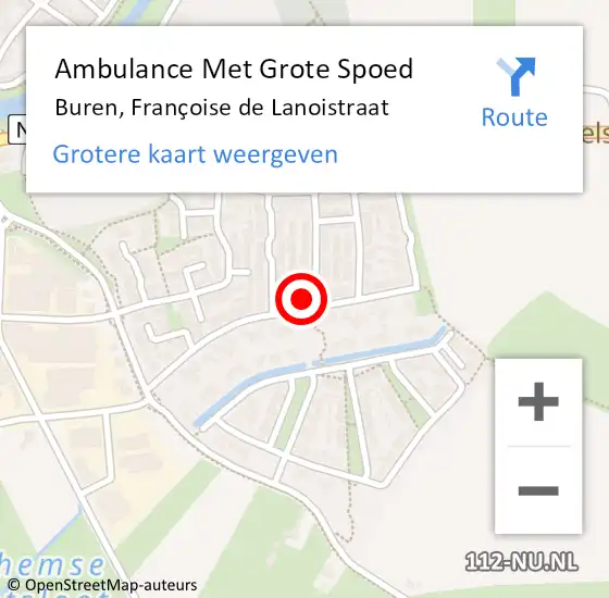 Locatie op kaart van de 112 melding: Ambulance Met Grote Spoed Naar Buren, Françoise de Lanoistraat op 22 februari 2023 09:55