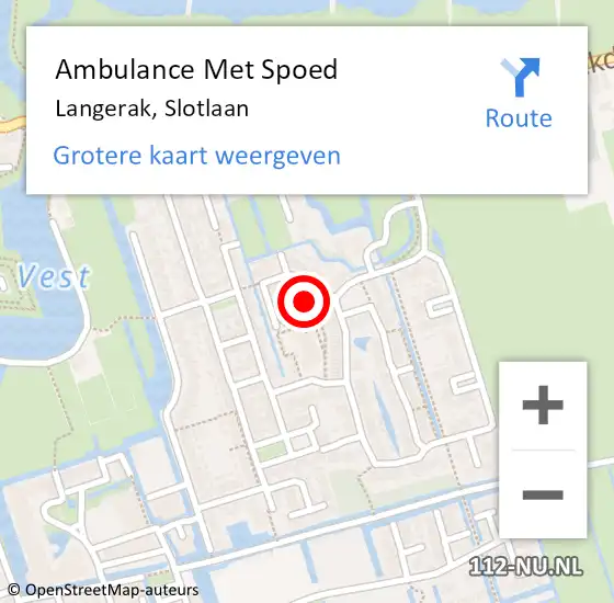 Locatie op kaart van de 112 melding: Ambulance Met Spoed Naar Langerak, Slotlaan op 16 augustus 2014 14:26