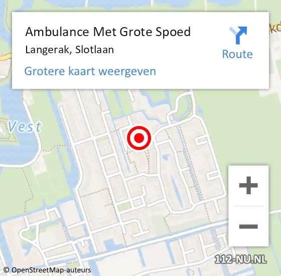 Locatie op kaart van de 112 melding: Ambulance Met Grote Spoed Naar Langerak, Slotlaan op 16 augustus 2014 14:27