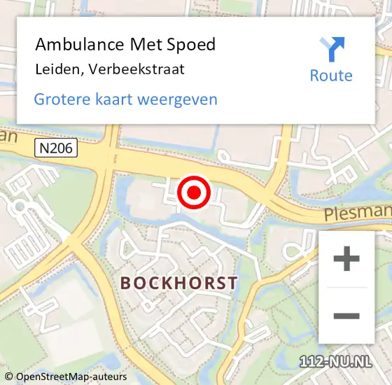 Locatie op kaart van de 112 melding: Ambulance Met Spoed Naar Leiden, Verbeekstraat op 22 februari 2023 10:33