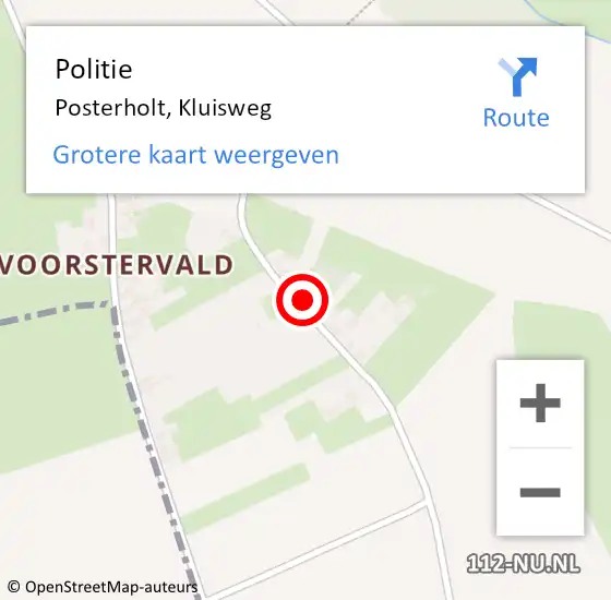 Locatie op kaart van de 112 melding: Politie Posterholt, Kluisweg op 22 februari 2023 10:34